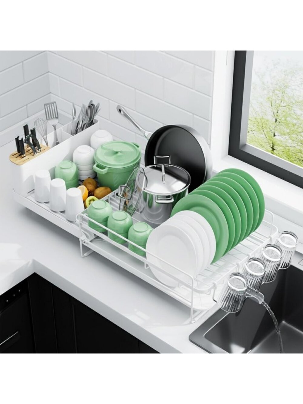 Extendable Large Dish Drying Rack, Adjustable 18.2"-25.7", Space-Saving Kitchen